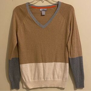 JCP Penny Women's Sweater Size M Colorblock Cardigan V-Neck Cashmere Blend